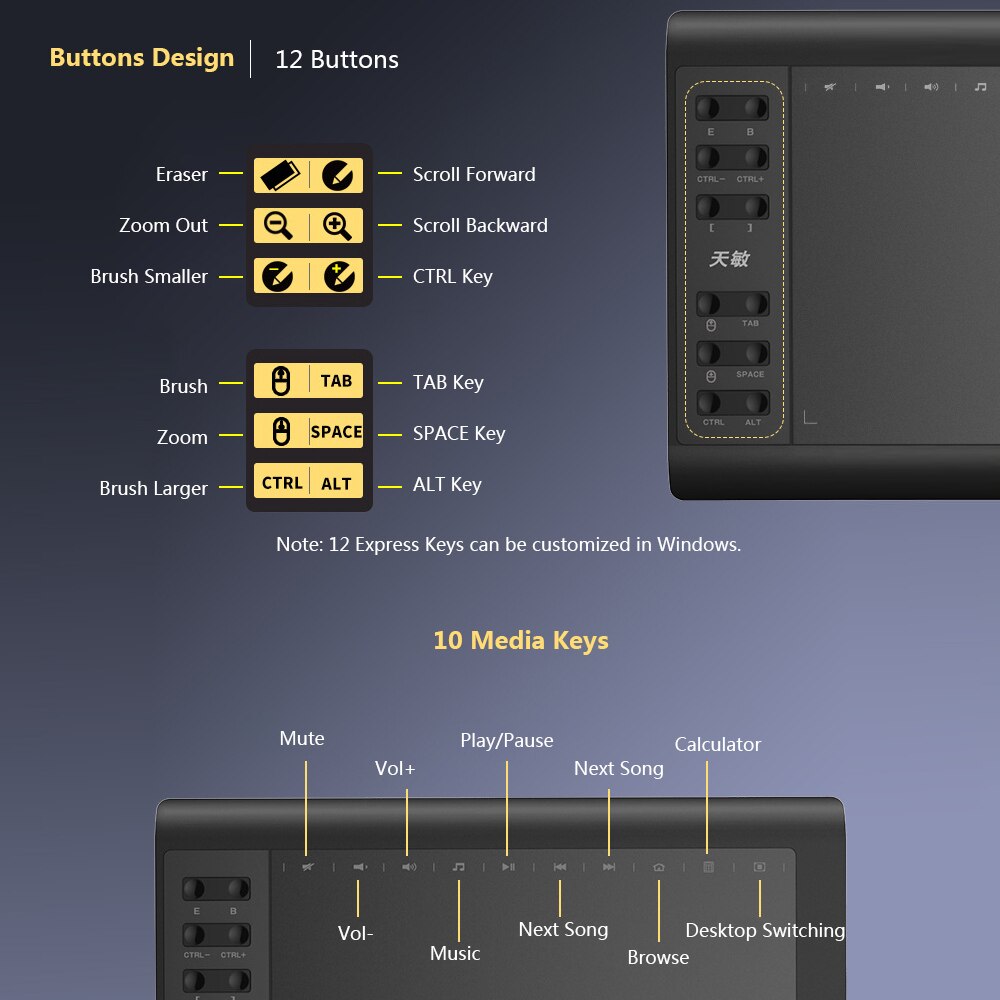 10moons Graphic Drawing Tablet 10x6 Inch 8192 Levels Digital Tablet No need charge Pen With Cover Holder Writing Tablets