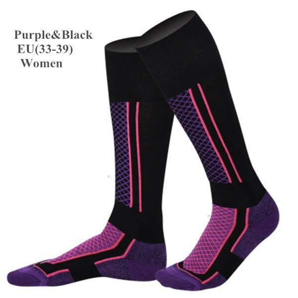 Calcetines térmicos de esquí para hombre y mujer, medias gruesas de algodón, cálidas, para ciclismo, Snowboard y senderismo, para invierno: Women Purple Black