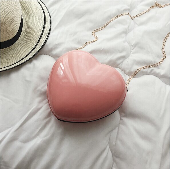 Liefde Hartvormige Hard Shell Chain Schouder Crossbody Tas Meisje Handtas Houder: Roze