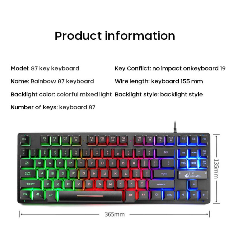 K16 Wired 87-key Mechanical Gaming Keyboard RGB Backlight Is Suitable For Players PC Laptop Gaming Mechanical Keyboard