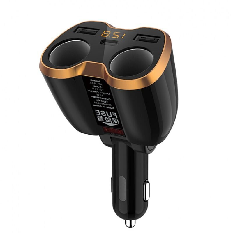 Usb autolader sigarettenaansteker splitter adapter 2 stopcontact type  c 4.8a multi-stopcontact yhq