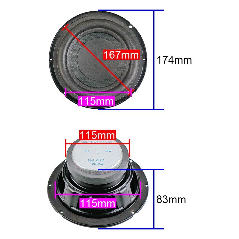 GHXAMP 6.5 Inch Subwoofer 4OHM Bass Speaker With Big Bubble Edge Audio Woofer Unit 50W 100W 1PC