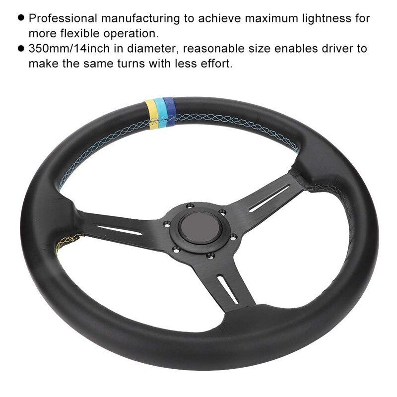 Bil rat 350mm/14 tommer aluminiumslegering universallegering bil rat (sort)