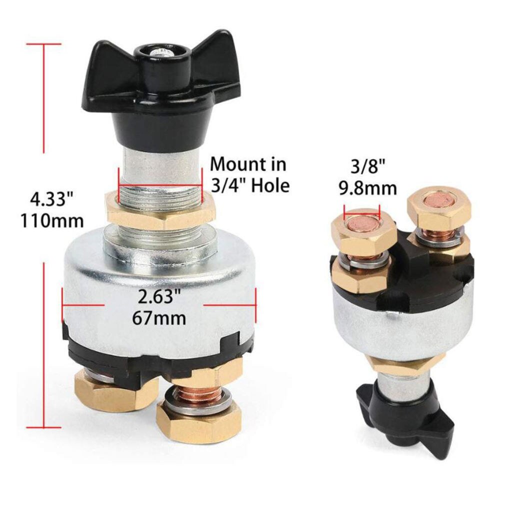 12V Main Power Switch, Button Type, Main Battery Disconnect Switch, 2 Pin