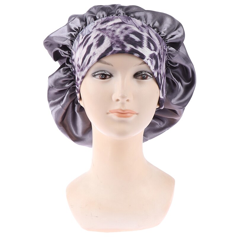 Slaapmuts voor dames met afrikaans patroon en ankaraprint, satijnen voering, zacht, extra groot hoofddeksel, hoofddoek voor dames, haarverzorgingshoed: Grijs