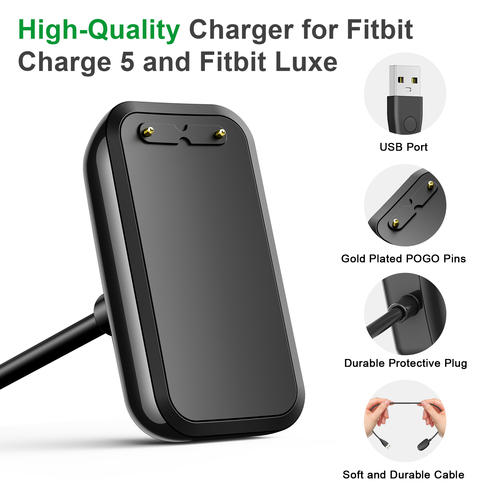 100 cm/50 cm USB-oplader voor Fitbit Charge 5 Oplaadkabel voor Fitbit Luxe USB-oplaadlader Dock met resetfunctie