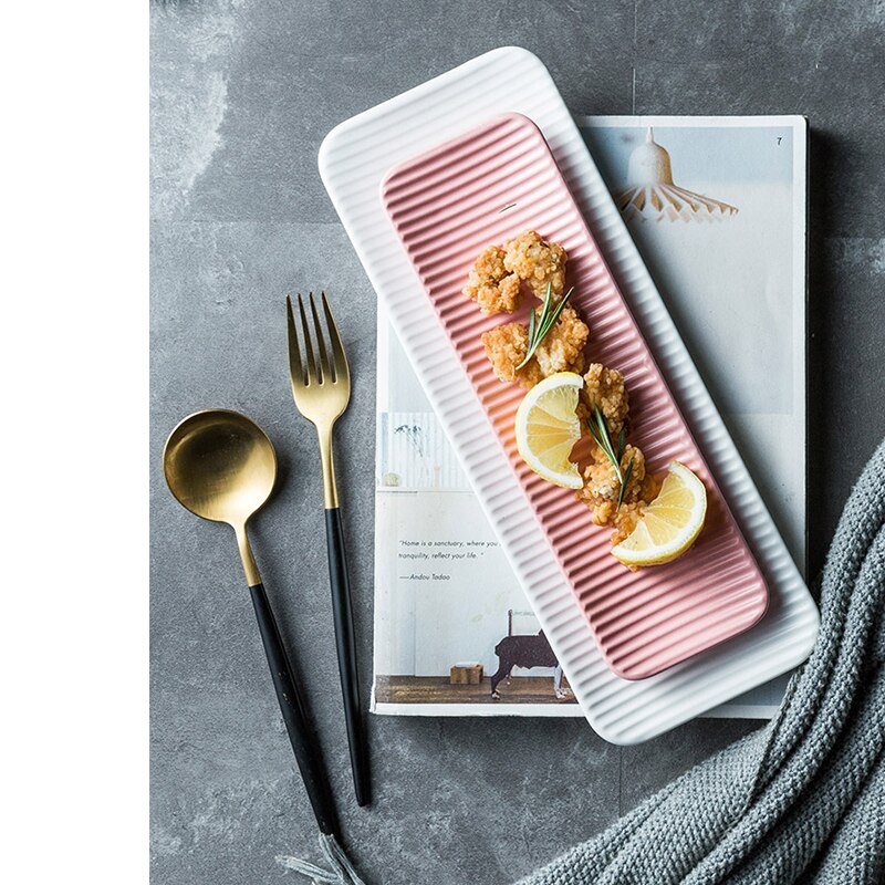 Rechthoekige sushi-dessertborden, eenvoudig herbruikbaar servies, keramisch magnetronbestendig steakbarbecuebord, huishoudelijke keukenbenodigdheden