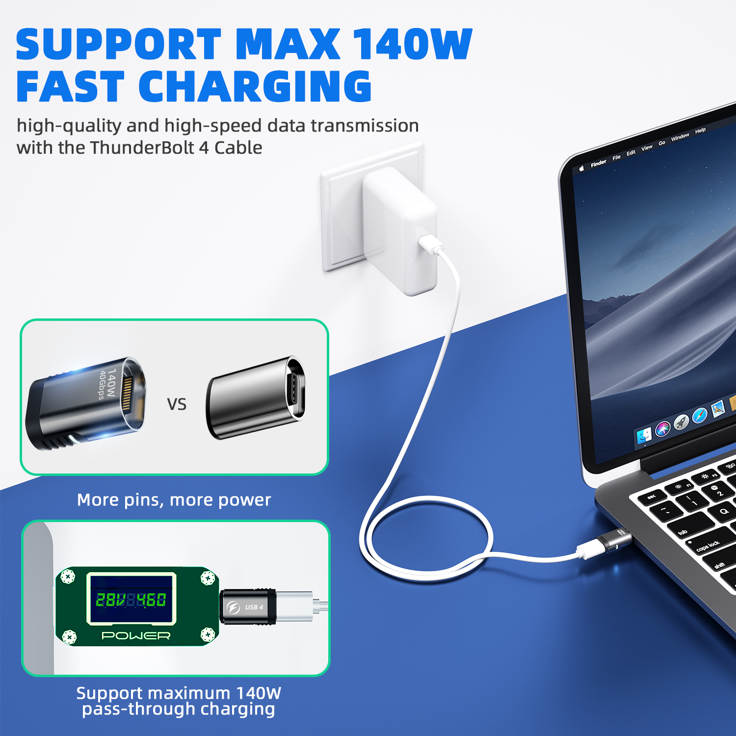 Adaptador magnético USB 4,0 de 140W, USB C a tipo C, 40Gbps, conector de Cable convertidor magnético de carga rápida, adaptador USB tipo C de 8K @ 60Hz