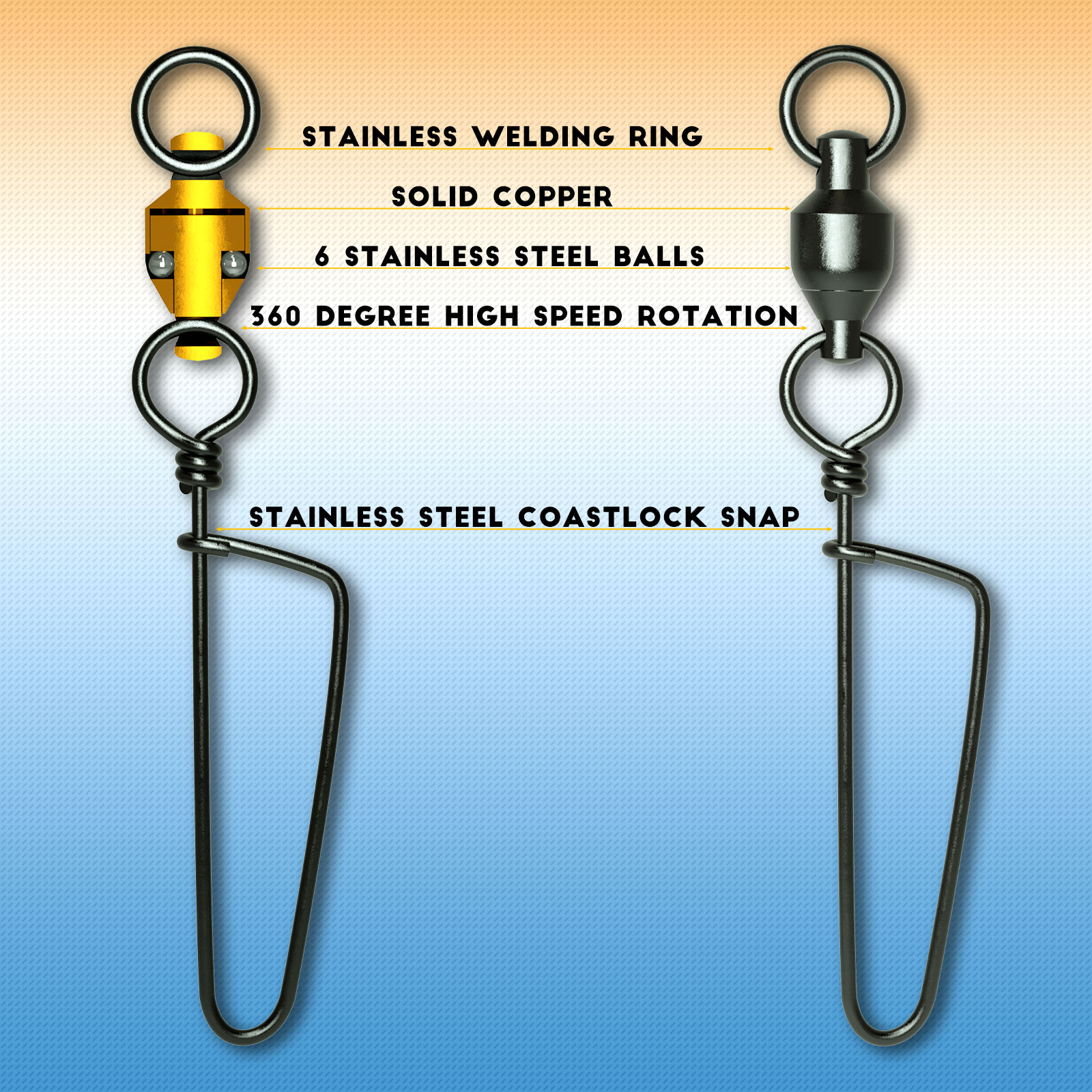 10/20pz Girelle da pesca affrettato serratura rotolamento sfera cuscinetto Acciaio inossidabile Acqua salata Gancio resistente Richiamo Connettore rotante