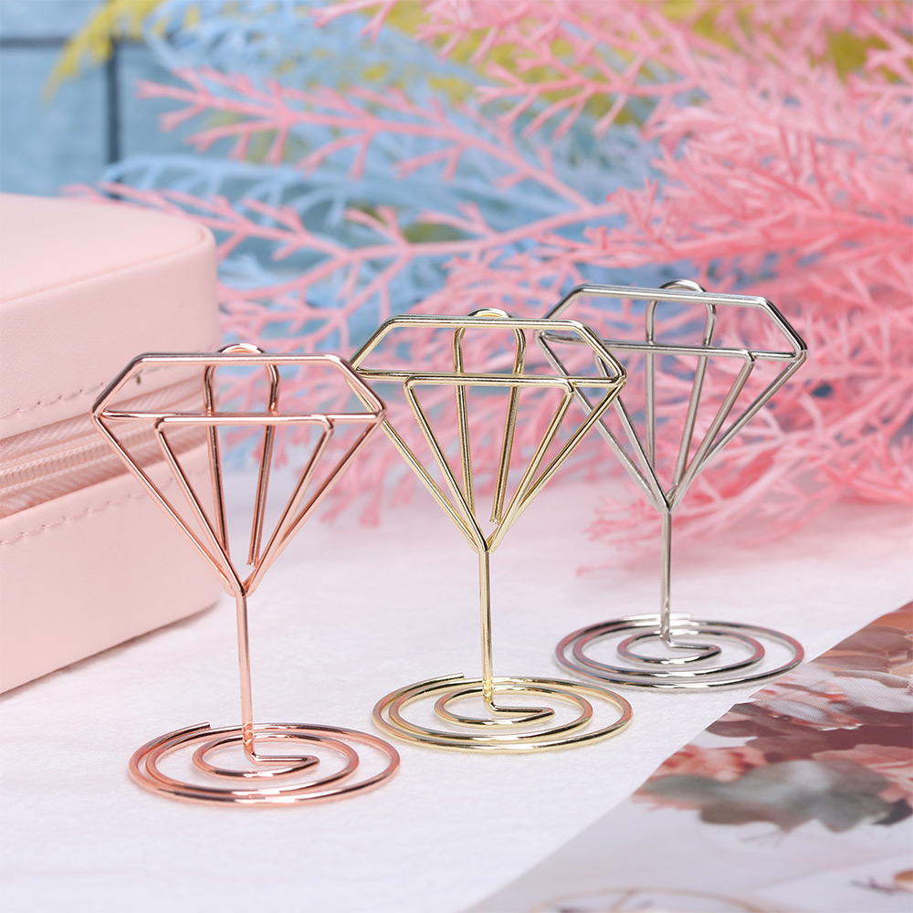 1/3/5Pcs Metal Heart Diamond Shape Clamp Place Card Holder Photo Clip Table Number Stand for Wedding Party Desktop Decor