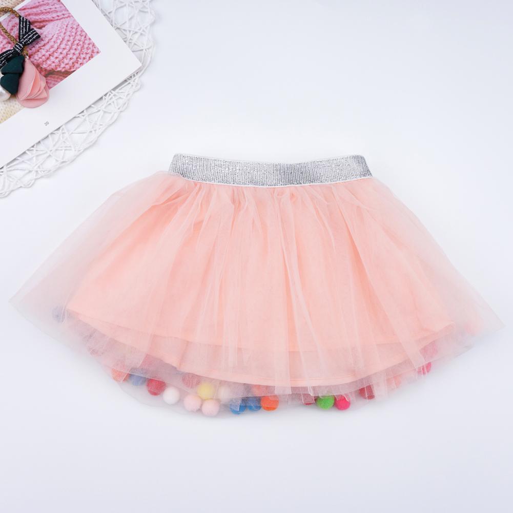 Pompom Decor Mesh Multilayer Princess Skirts Baby Kids Girls Autumn Comfort Soft Trend Korean Lovely Tutus Skirt