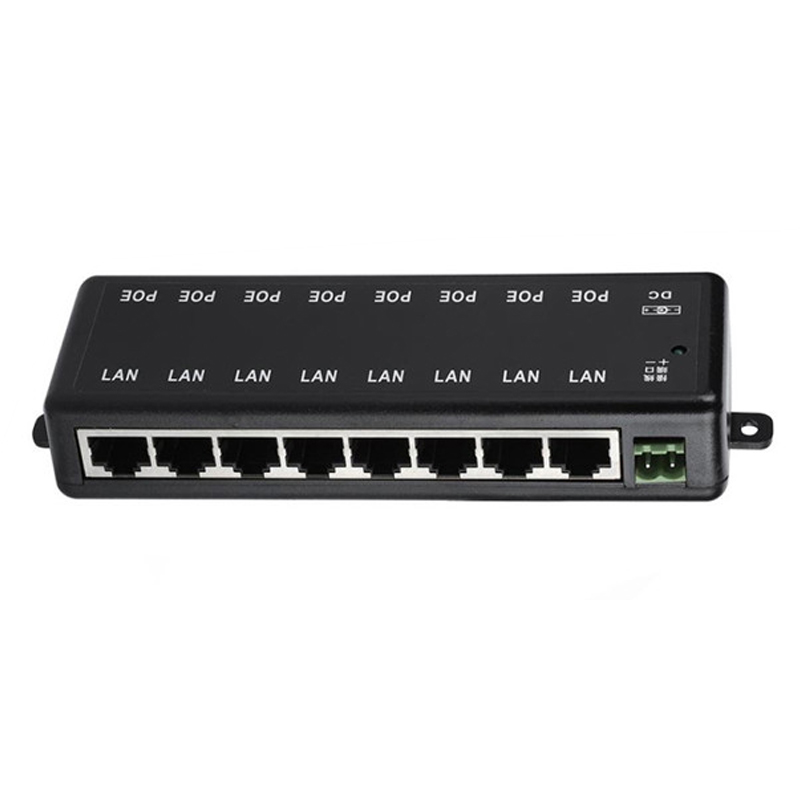 8 portas PoE Injector PoE Adaptador de alimentação Ethernet Fonte de alimentação Pin 4,5(+)/7,8(-) Entrada DC12V-DC48V para câmera IP 802.3af/at