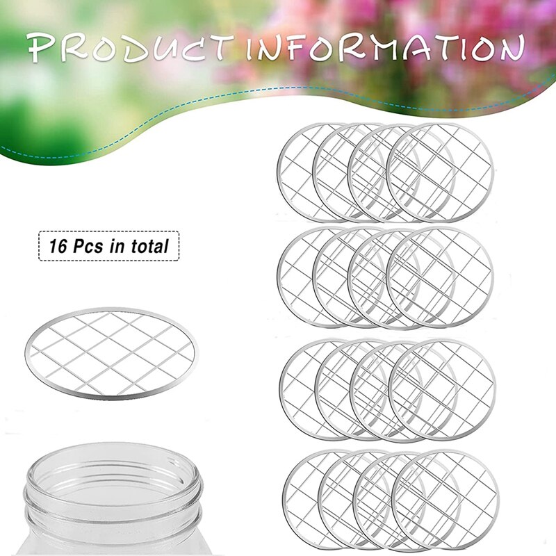 16 Pcs Mason Jar Kikker Deksel Insert Bloem Kikker Deksel Insert Bloem Organizer Met Vierkante Grids Voor Regelmatige Mond Mason jar