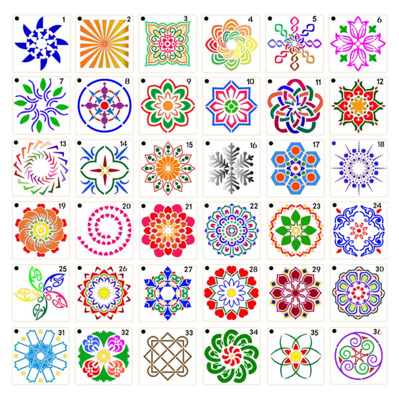 Plantillas de Mandala para pintar, 15x15cm, DIY, para dibujo, álbum de recortes, plantilla de pared, para azulejos de suelo de madera, plantilla de Arte de tela, 16 unids/set por juego
