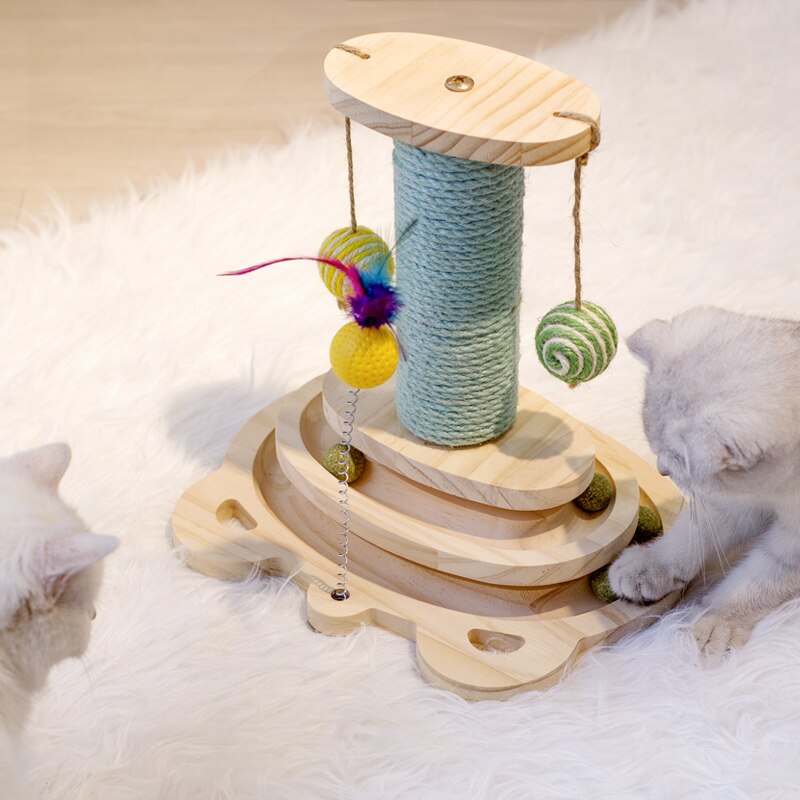 Trekatt skrapestolpe sisal skrapeleke med 2/3 lags spor spinnende kattelekebord med interaktive baller