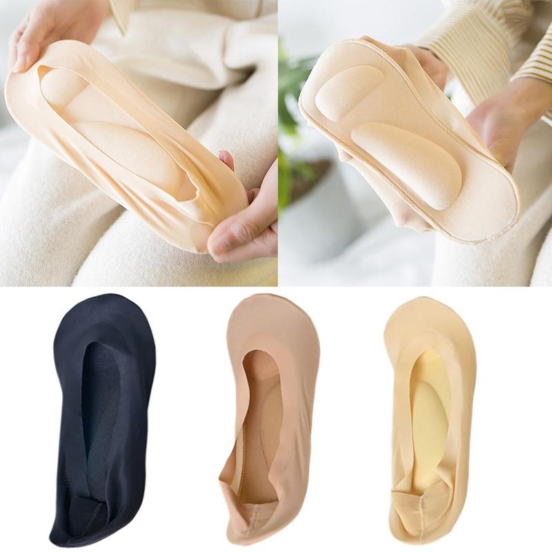 Calcetines 3D para mujer, 1 par, masaje cuidado de la salud, calcetines de seda helada, boca superficial, pantuflas invisibles de Gel de sílice