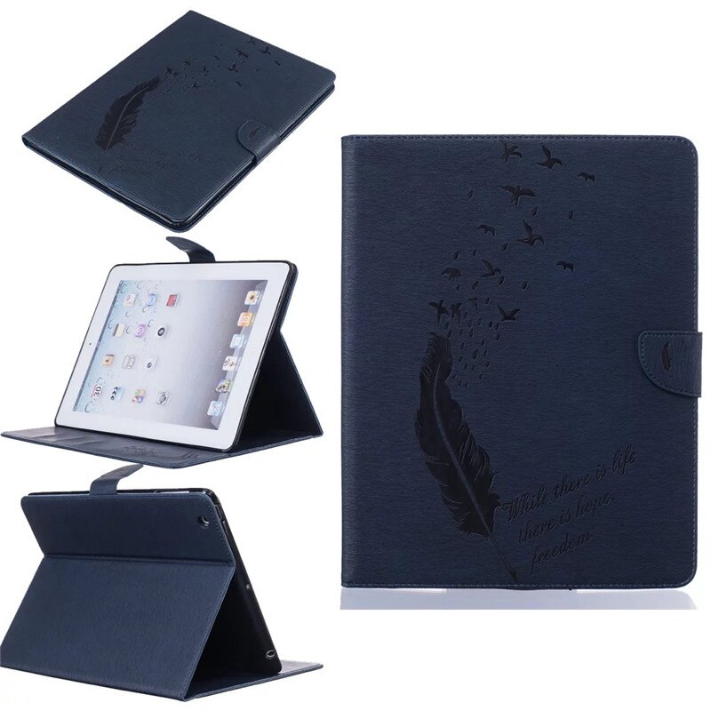 PU Leather Flip Case for Apple iPad 2/3/4 - Shockproof Wallet Stand Cover with Card Slots: Dark Blue