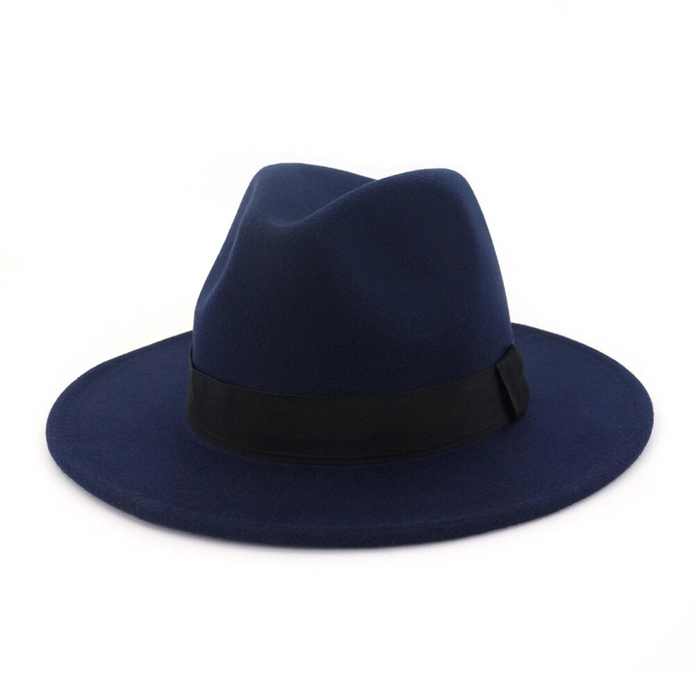 Fs ullgrå svart fedorahatt klassisk bred hatt herre kvinner vintage topp jazzhatt bowler sombrero filthette med bånd: Fs1429 1