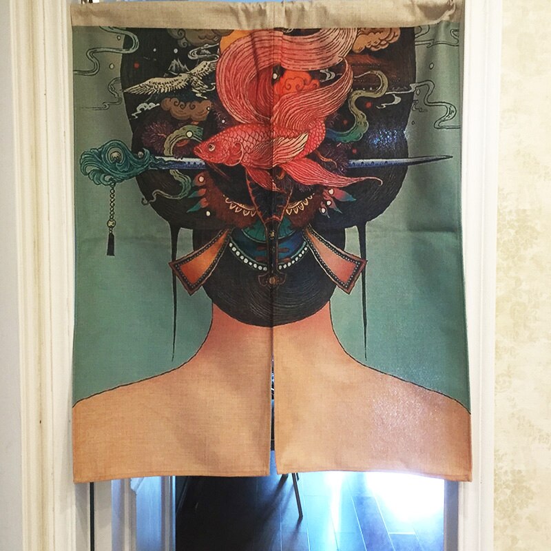 MYRU Japanese Ukiyo-e maid Feng Shui door curtain bedroom half curtain bedroom restaurant door curtain: A