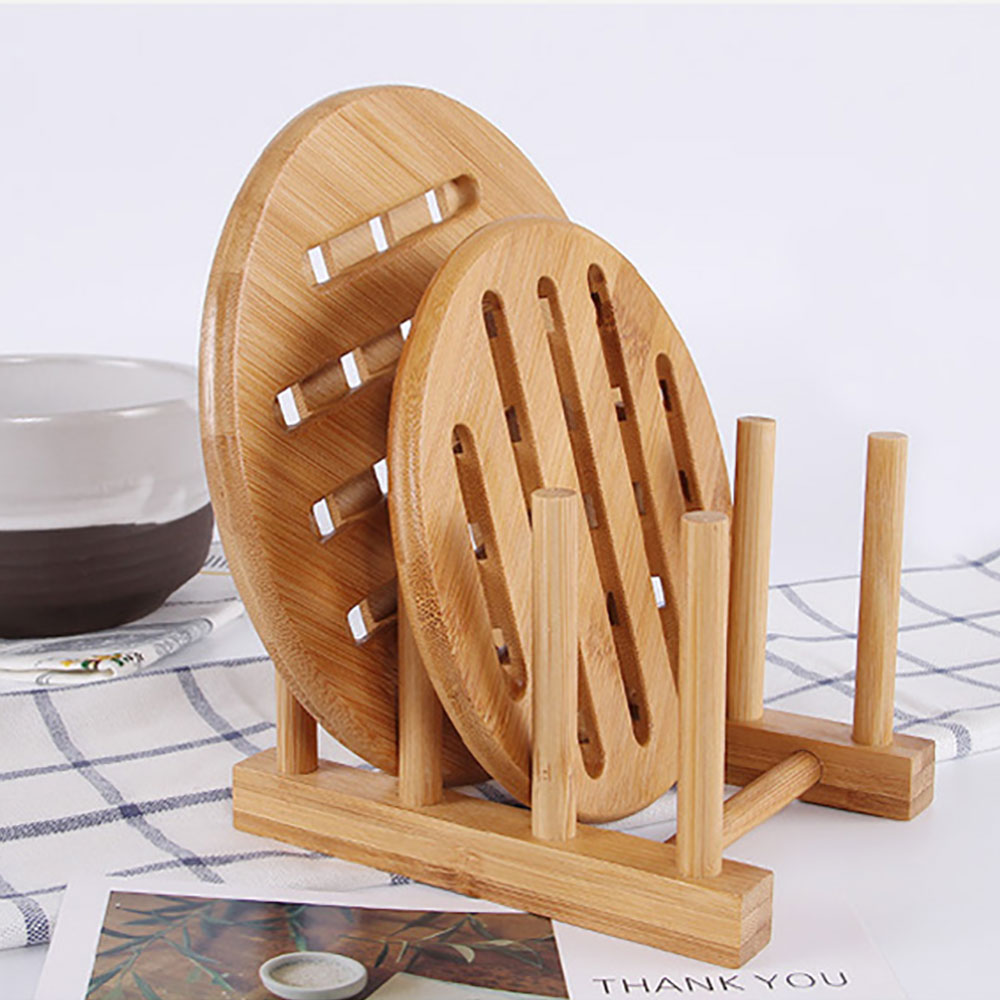 Bamboo Wooden Dish Rack Plate Rack Stand Pot Lid Shelves Kitchen Cabinet Organizer for Cup Cutting Board Bowl Drying Rack