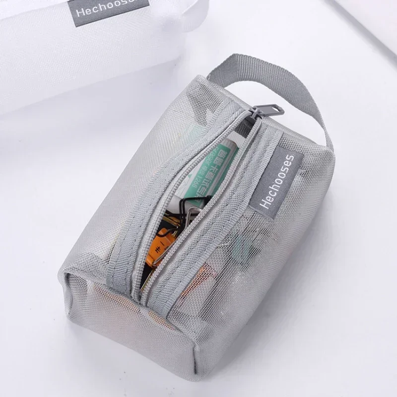 Mini Clear Nylon Mesh Cosmetic Bags Cute Women Small Lipstick Makeup Bags Pouch Data Line Key Earphone Organizer Case