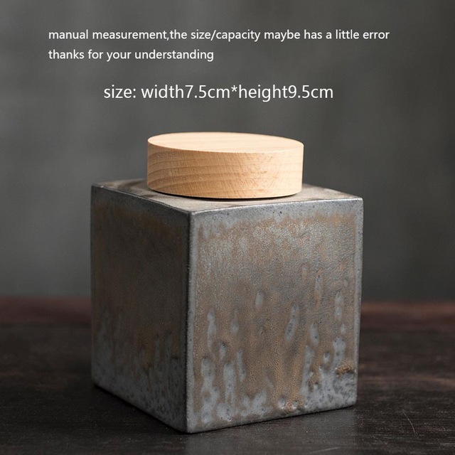 Tea Caddies Tea Storage Jar Ceramic Geometric Seal Caddy with Wood Cover Container Tea Ceremony Teaware Accessories: Pattern 2