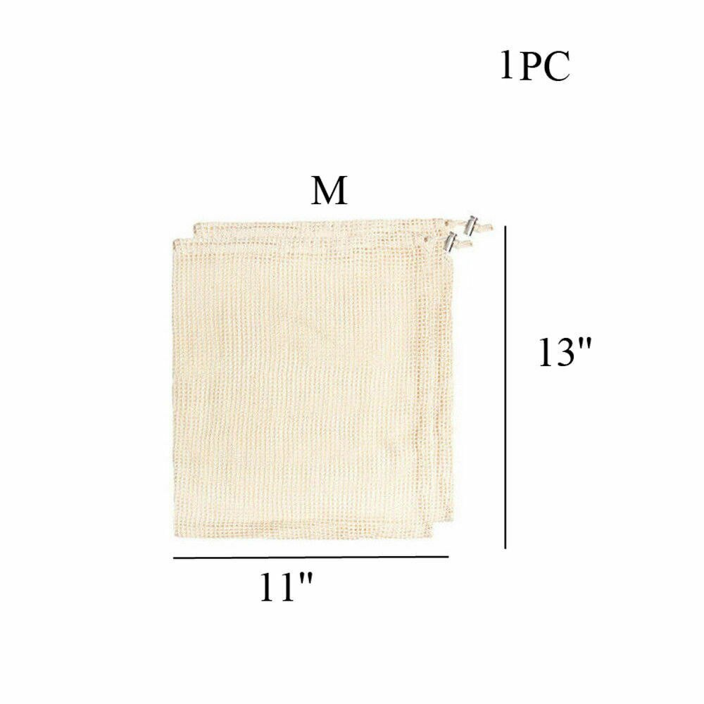 Drawstring Shopping Bags Cotton Mesh Grocery Bag Reusable Storage Packing Vegetables Fruits Storage Bags S/M/L: M