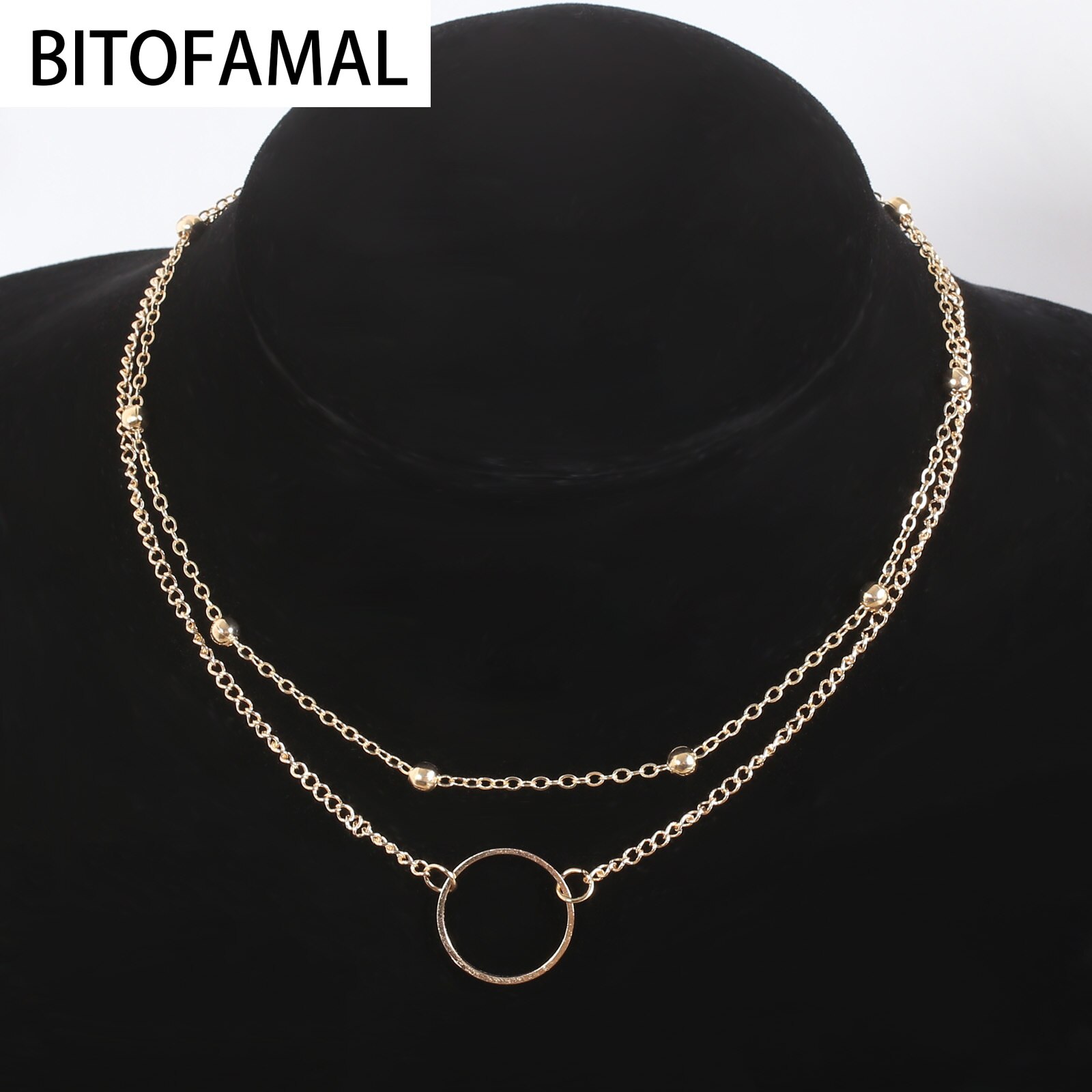 Double-Layer Bead Ketting Holle Cirkel Hanger Ketting Voor Vrouwen Eenvoudige Geometrische Vrouwelijke Trendy Chokers Kettingen