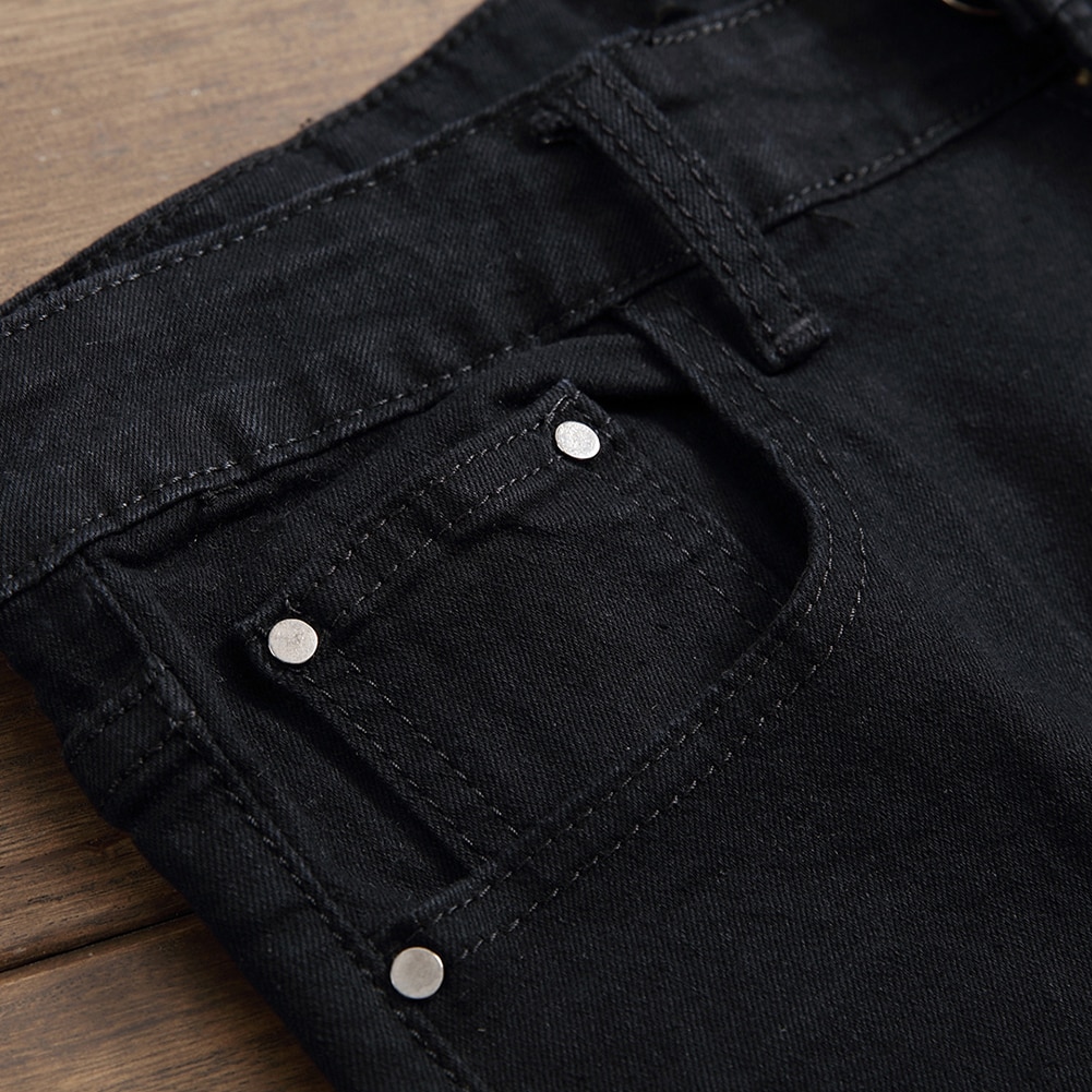 Moda 2019 męskie jeansy męskie s-lim dopasowanie dziurawe dżinsy jednokolorowy cienki proste spodnie spodnie czarne męskie spodnie spodnie