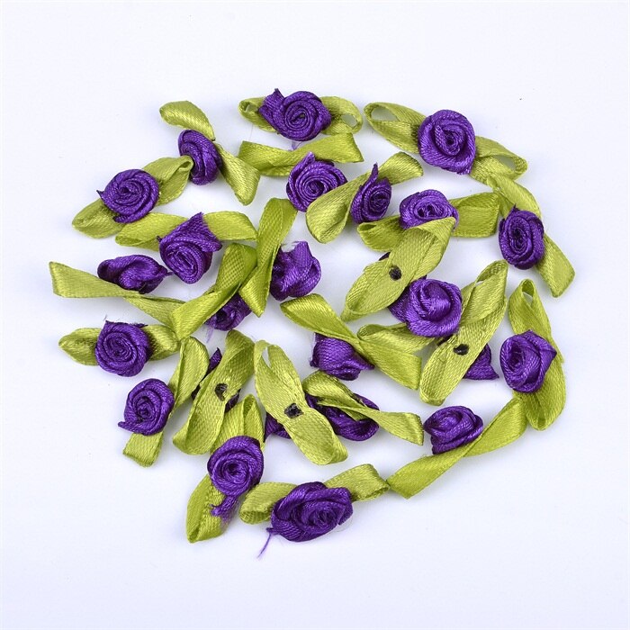 Mini Roses artificielles en soie, 500 pièces, 1.5cm, ruban en Satin, fleurs, fait à la main, décoration de mariage: Purple