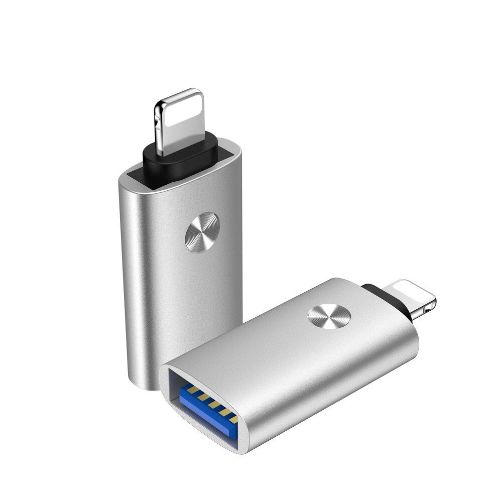 Adaptador USB OTG, convertidor de Cable de carga para iphone 11 Pro XS Max XR X 10 7 8 6 S 6 S Plus iOS 12 13, Conector de datos de carga rápida: Plata