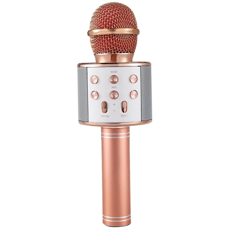 Wireless Karaoke Microphone Portable Bluetooth mini home KTV for Music Playing and Singing Speaker Player Selfie PHONE PC: Rose Gold