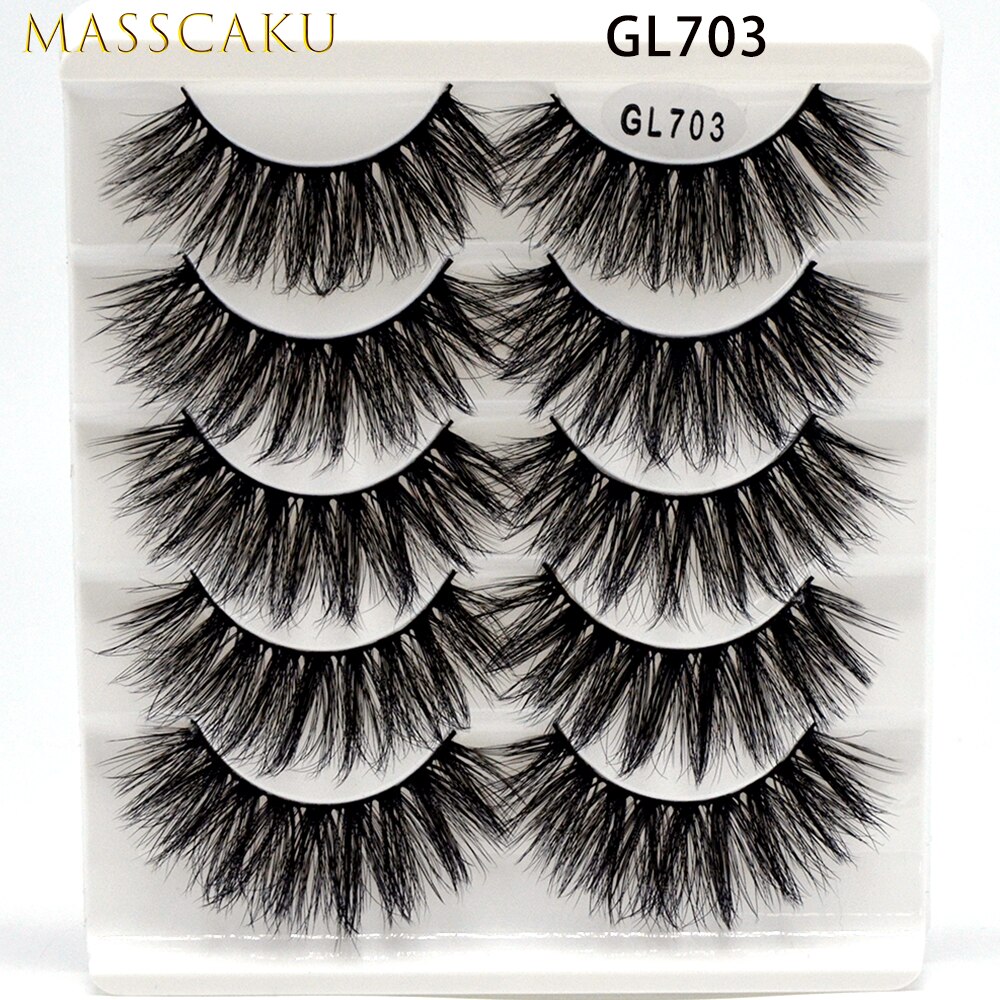 Masscaku 5 par mink fransar faux ögonfransar mink lösögonfransar dramatisk volym fransar fransförlängning makeup kit cilios