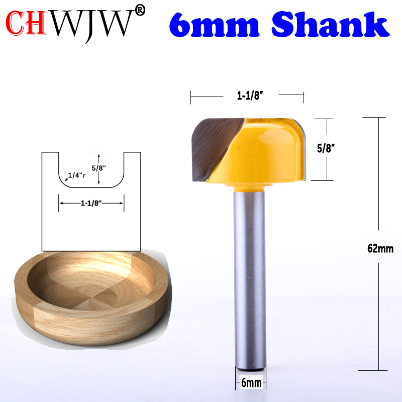 Chwjw 1pc 6mm skaft bolle &amp; brett fett utskjæringe fres 1-1/8 &quot; dia  x 5/8 &quot;h trebearbeidingskutter tappkutter til trebearbeidingsverktøy: 6 mshank