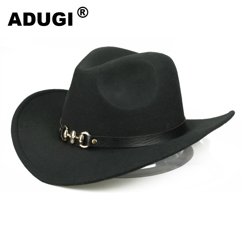 ADUGI woolen cowboy hat autumn and winter European and American jazz hat metal skull belt belt hat men and women felt hat: Black