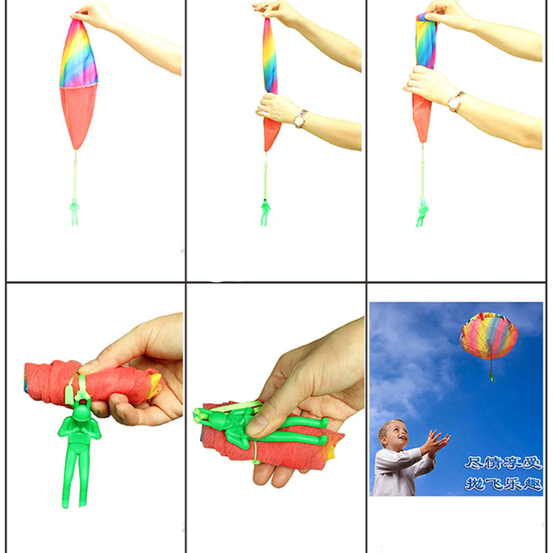 Set of 5 children's hand-tossing parachute toys for kids, educational parachute with soldier illustration, outdoor fun sport game