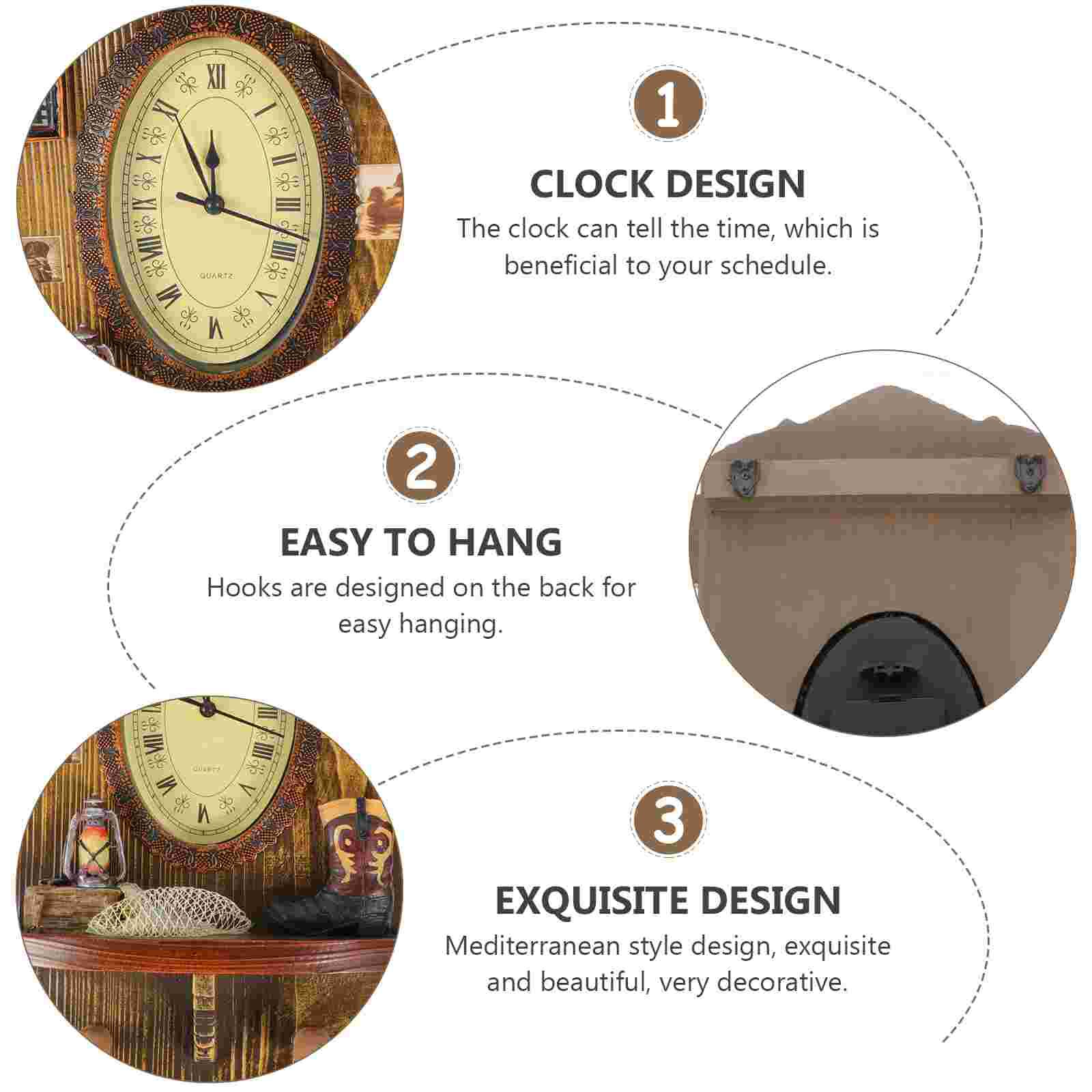 Wall Hanging Clock Vintage Mediterranean Style Woo... – Vicedeal