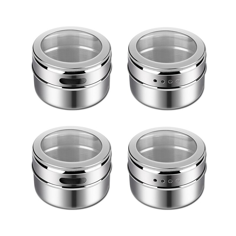 Magnetic Spice Jars Stainless Steel Box Magnetic Spice Tins Magnetic on Refrigerator Kitchen Seasoning Jar Containers: 4PCS