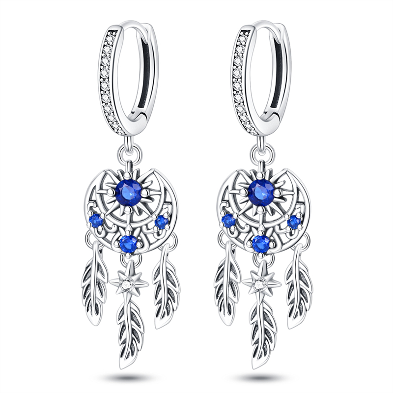 Pendientes colgantes de plata de ley 925 con símbolo de la suerte para mujer, finos de a la , accesorios de joyería elegantes: Plata