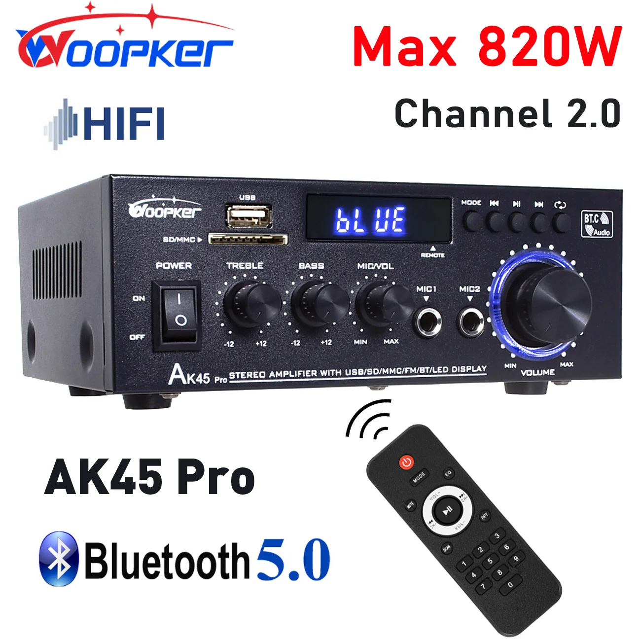 Speaker AK45 PRO 12V 220V 110V HiFi Digital Amplifier Max Power 90Wx2 Channel 2.0 Bluetooth Surround Sound AMP