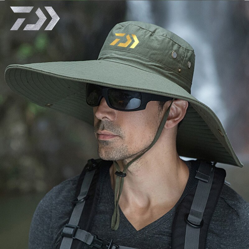Daiwa mænds camouflage fiskeri hat sommer justerbar solbeskyttelse sol hat stor randen sol hat turist fiskeri hat: Fotofarve 6
