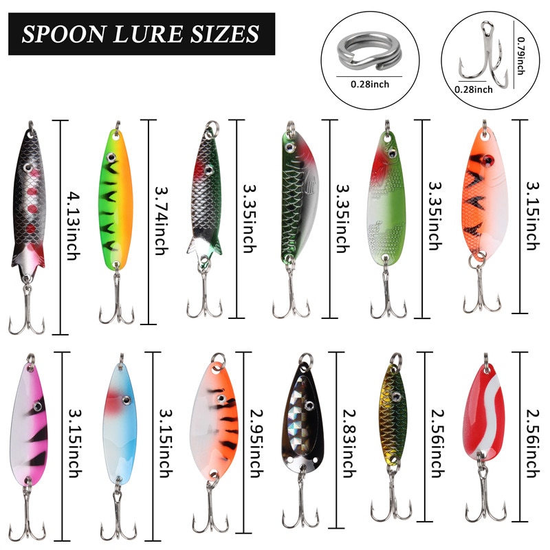 46 Teile/los Löffel angeln Spinner köder 3g-12,5g Rotierenden Metall pailletten Vorrichtungen haken Künstliche Köder für Forelle Bass Angeln locken