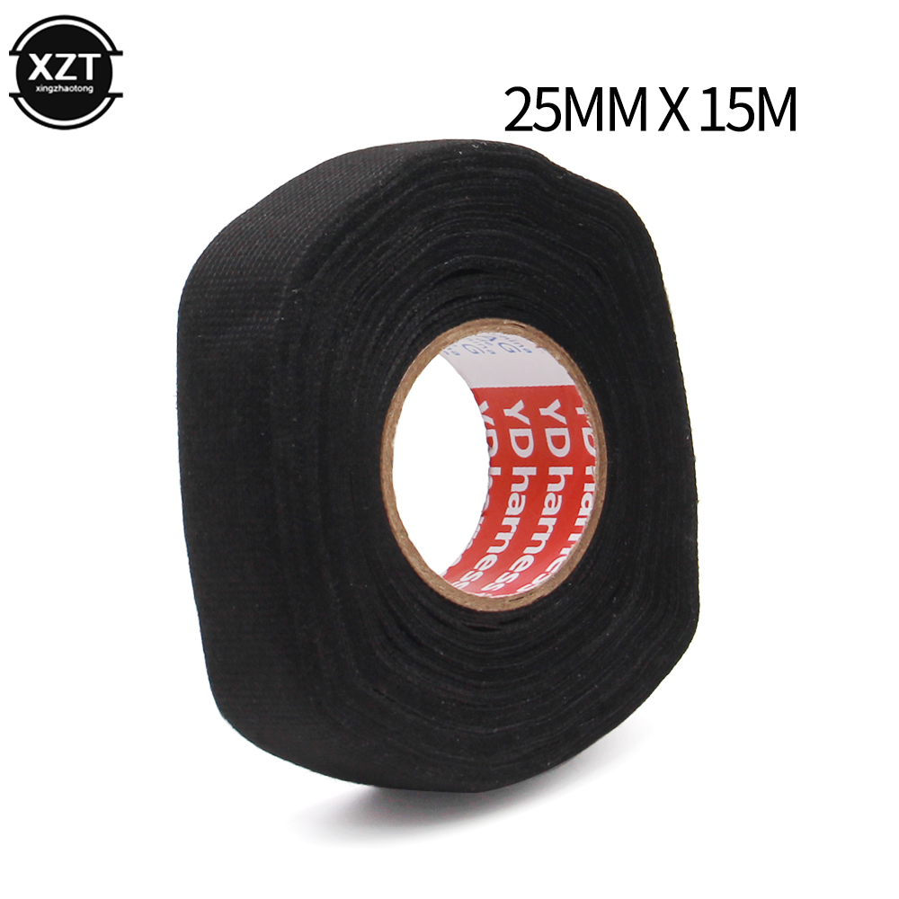 1pc Heat-resistant Adhesive Cloth Fabric Tape For Car Auto Cable Harness Wiring Loom Protection Width 9/15/19/25/32MM Length 15M: 25MM x 15M