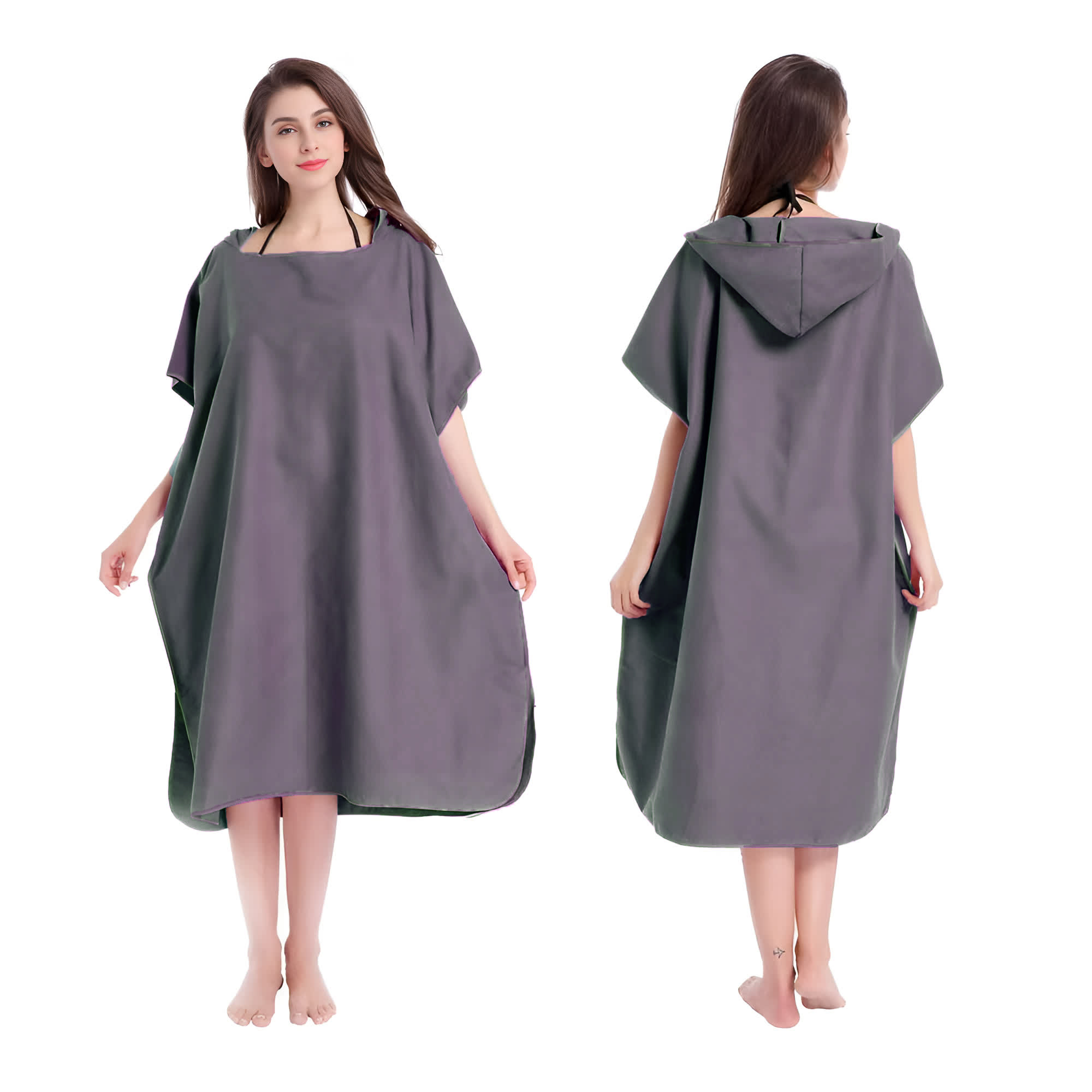 Mikrofaser-Kapuzenhandtuch für Männer und Frauen, Schwimmen, Strand, Reisen, schnell trocknend, Wickelmantel, Umhang, Badetuch, Bademantel, Surfen-Poncho, Sauna, Spielen: Grau