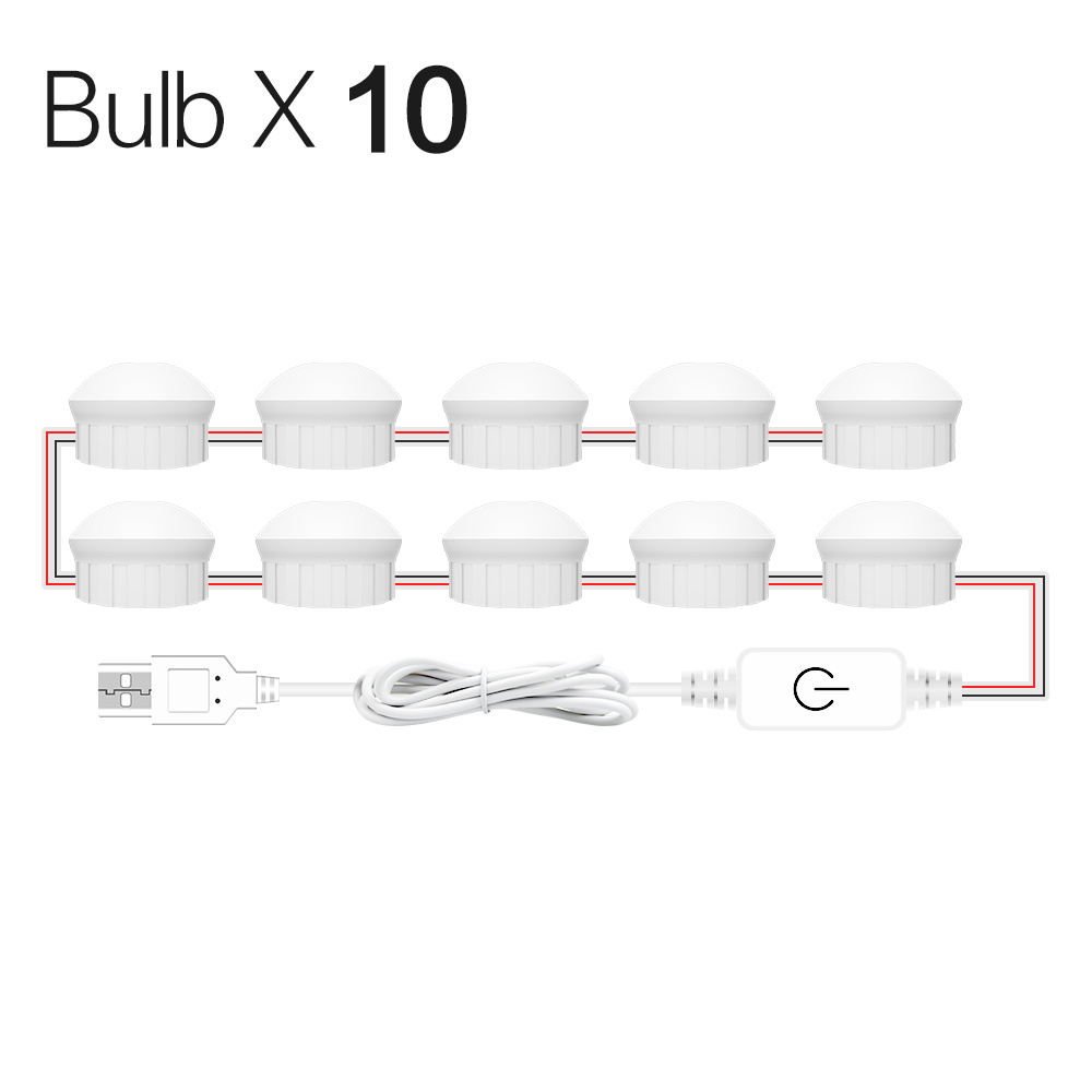 Led Vanity Light Makeup Mirror Light Bulb 12V LED USB Cable Powered Dressing Table Make Up mirror Lamp Decor Bathroom Wall lamp: Nature White 10Bulbs
