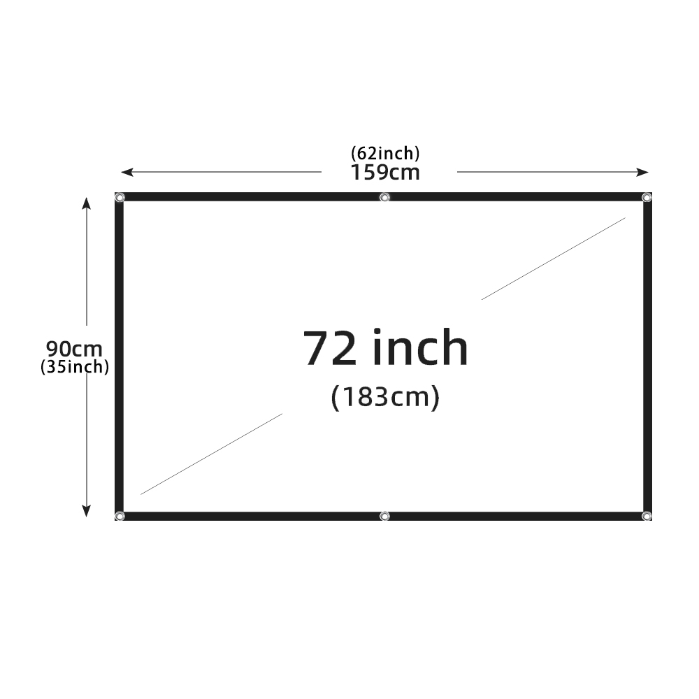 Pantalla de proyector plegable portátil para interiores y exteriores, pantalla de proyección suave de 60-200 pulgadas, alta densidad, blanca, menos pliegues, 16:9: 80 pulgadas