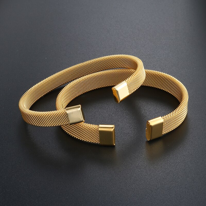 Trendy Vergulde Mesh Rvs Open Manchet Armbanden Man Vrouwen Sportieve Armbanden Sieraden