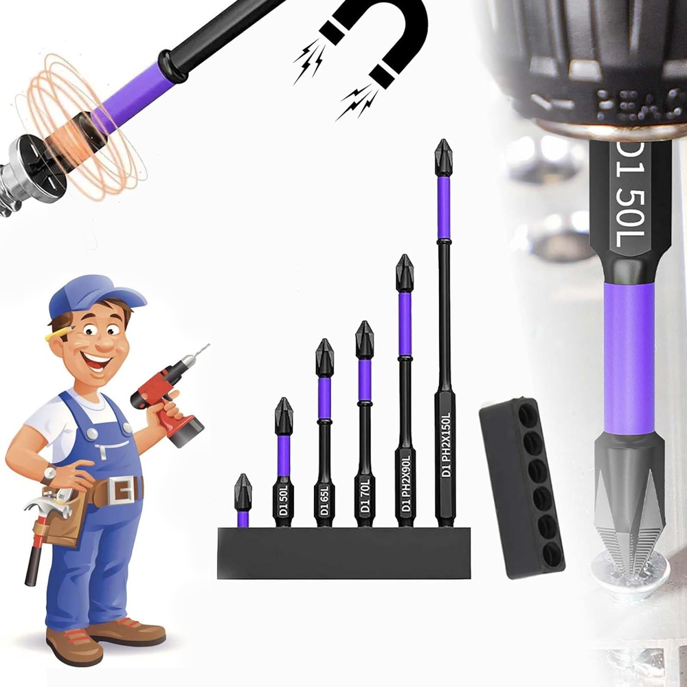 Magnetische Schroevendraaier Bit Set PH2 Phillips 25-150mm Antislip Schokbestendig Gelegeerd Staal Klopboormachine Bits voor Outdoor Decoratie: Black