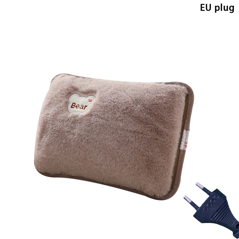 bolsa de agua bolsa agua calientamanos bolsa Enchufe de la UE Calentador de manos Paquete de calor Linda bolsa de agua eléctrica recargable Bolsa de agua reutilizable de pie: 8 brown EU plug