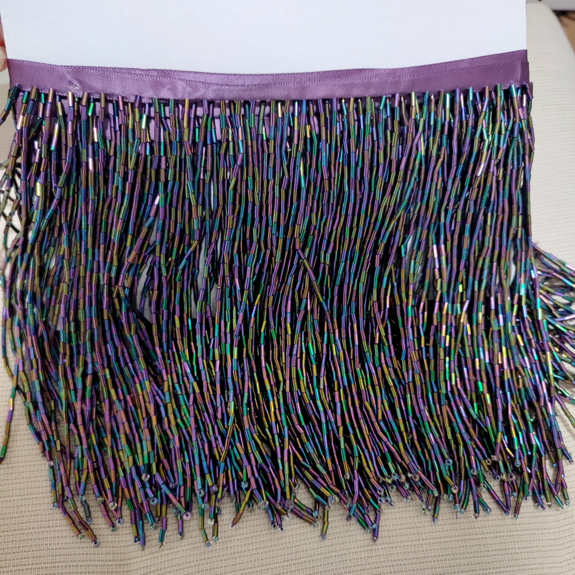 Flequillo con cuentas de 20 cm de ancho, todo corneta, 8 pulgadas de ancho, oro, plata, negro, rojo, blanco, verde, rosa, cuentas moradas